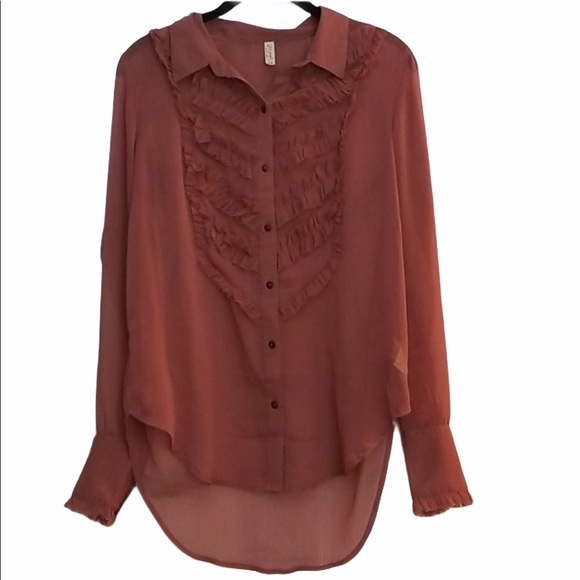 Free People Ruffle Tuxedo Shirt. Size Large - Picture 2 of 7